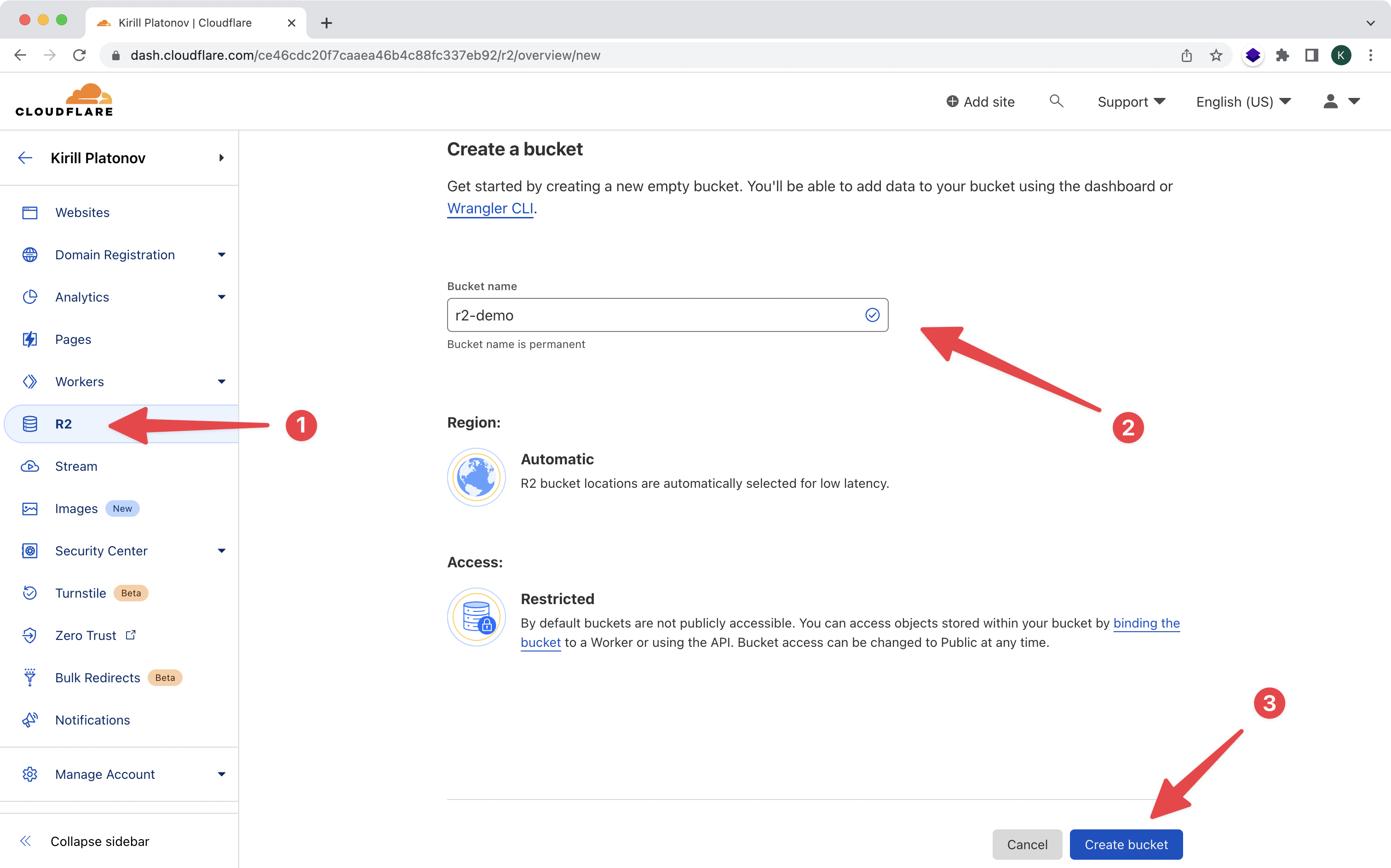 Cloudflare R2 bucket creation process