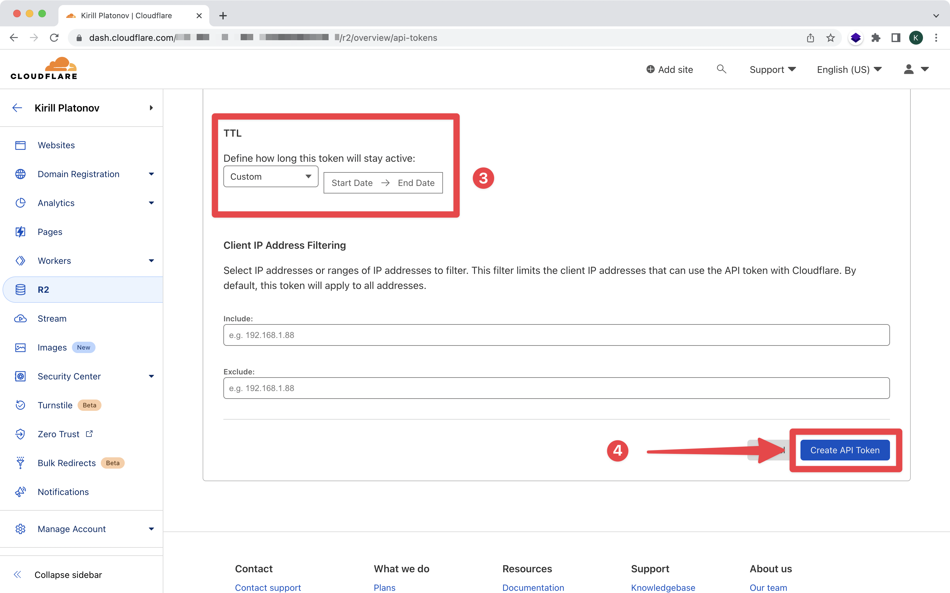 Cloudflare R2 auth token generation step 4