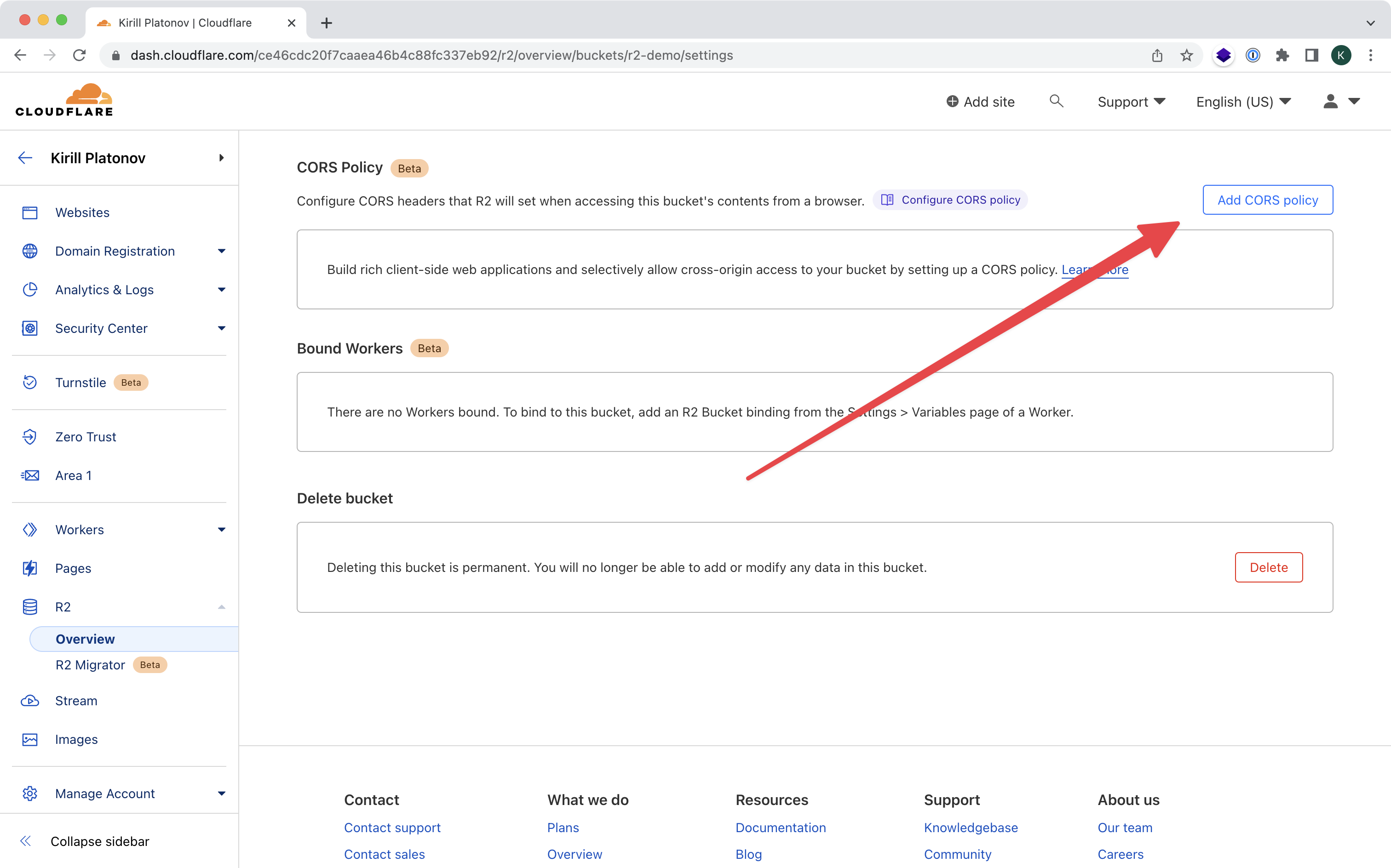 Cloudflare R2 bucket settings